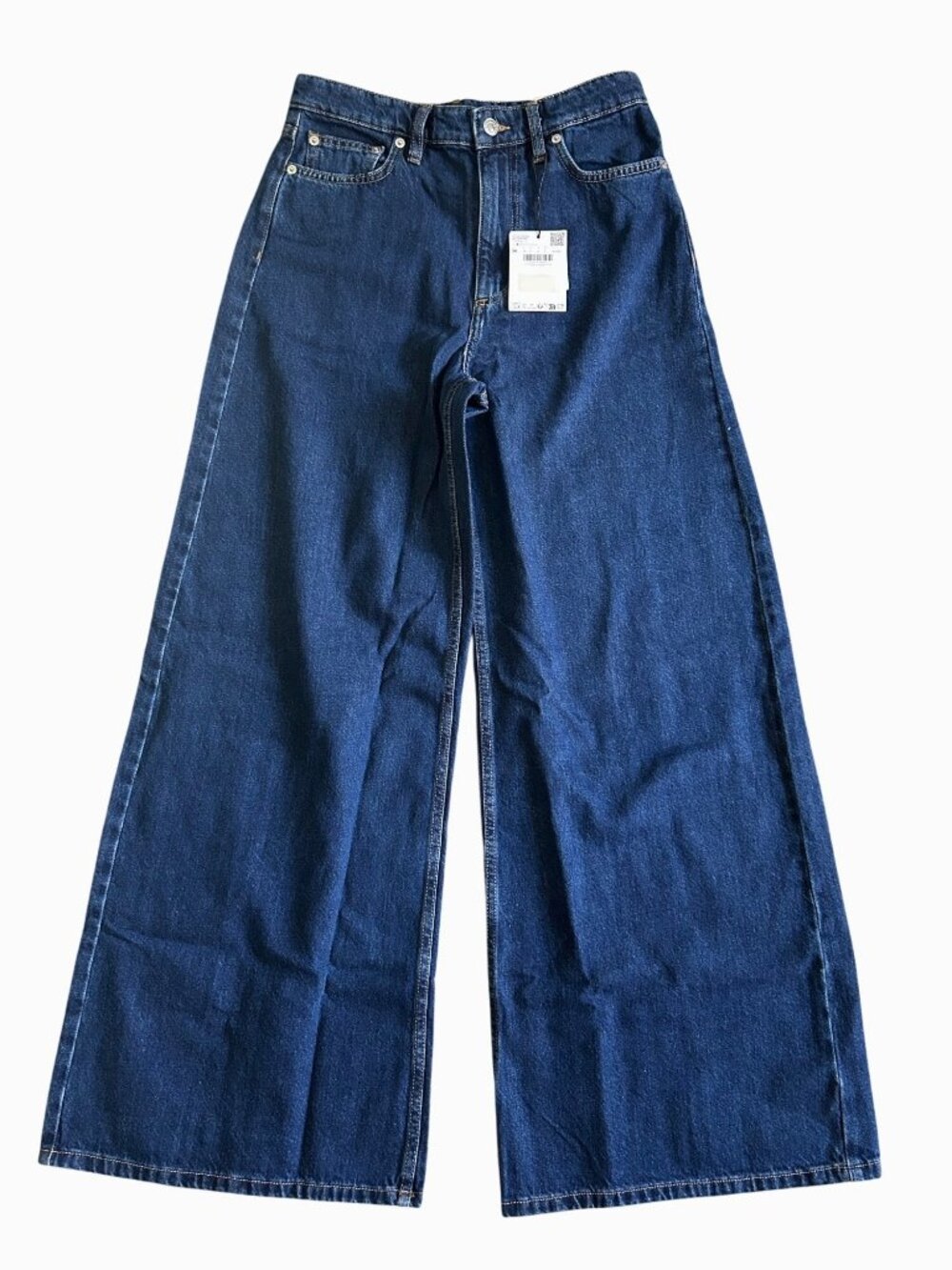 Mango Women's Sz 4 Wide-Leg Jeans Mid Waist Full Length Loose Fit Dark Blue